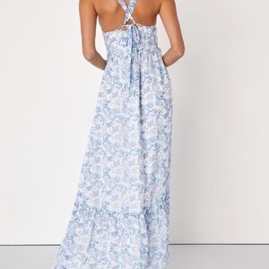 Blue and white floral maxi dress